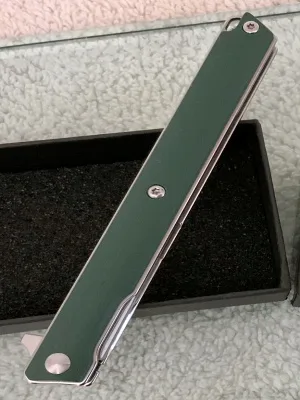 Folding Pocket Knife DC Blade G10 Handle (Clip + Flipper) EDC (Green)