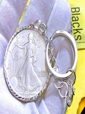 1986 ORIGINAL SILVER Liberty Eagle BLACKS S925 Keychain