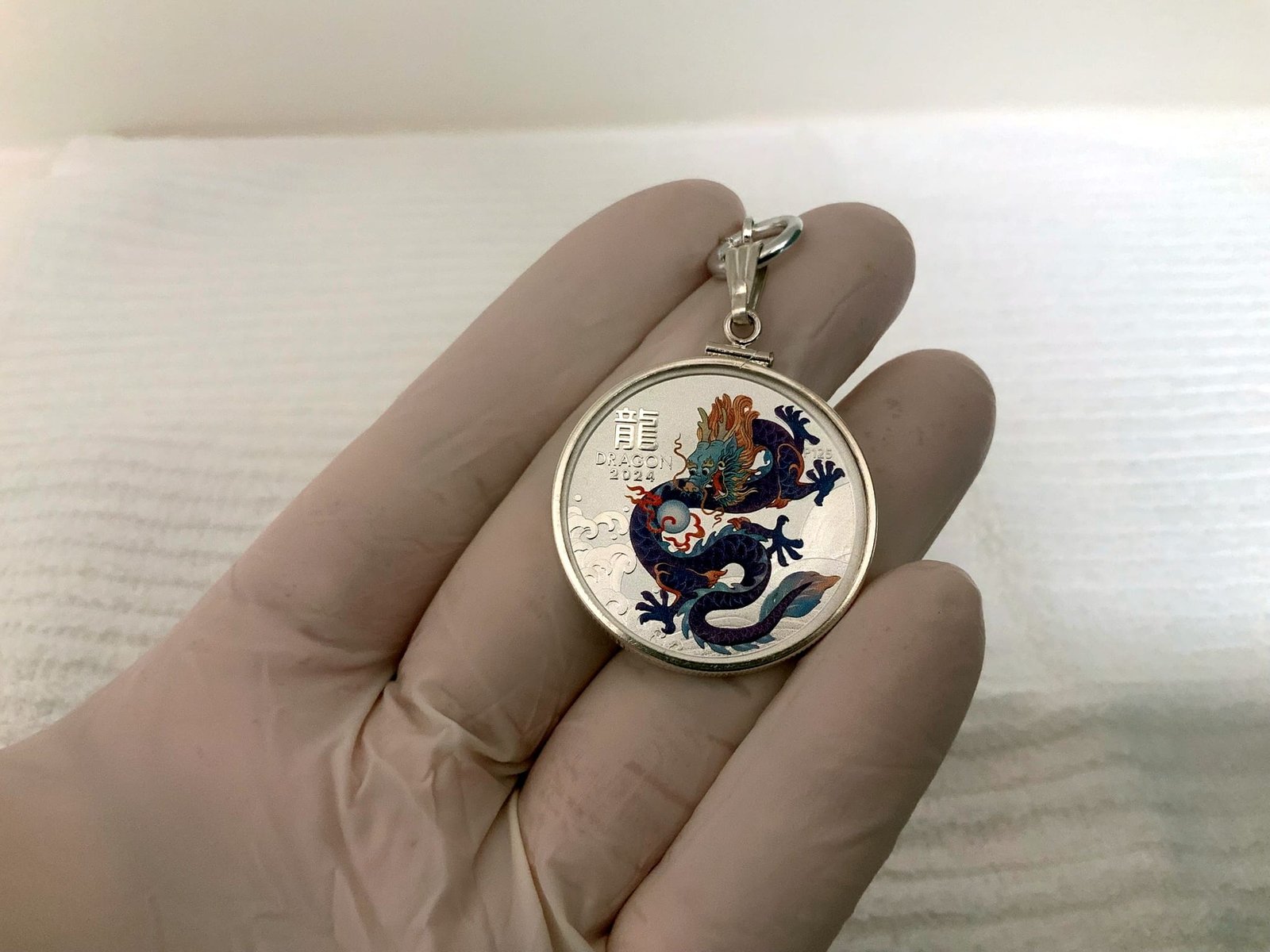 Purple Lunar DRAGON S925 Sterling Silver Bezel 1/2 Ounce Silver Coin Keychain - Image 3