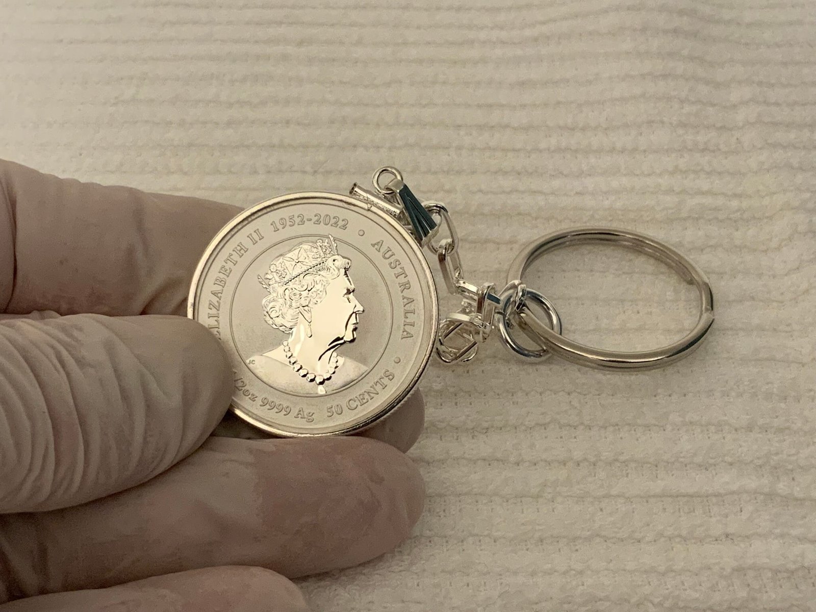 Gold Lunar DRAGON S925 Sterling Silver Bezel 1/2 Ounce Silver Coin Keychain - Image 4