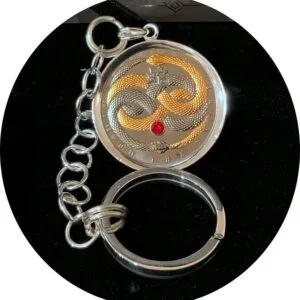 Cameroon Ouroboros Ruthenium Silver (Proof) Red Crystal S925 All Silver Keychain