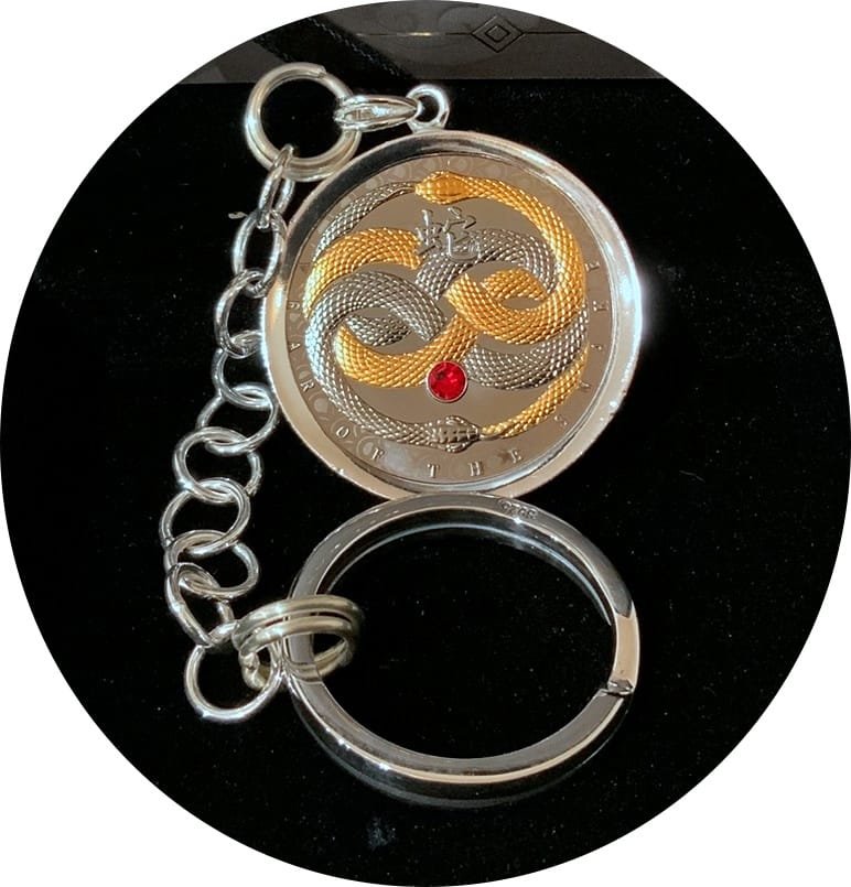 Cameroon Ouroboros Ruthenium Silver (Proof) Red Crystal S925 All Silver Keychain