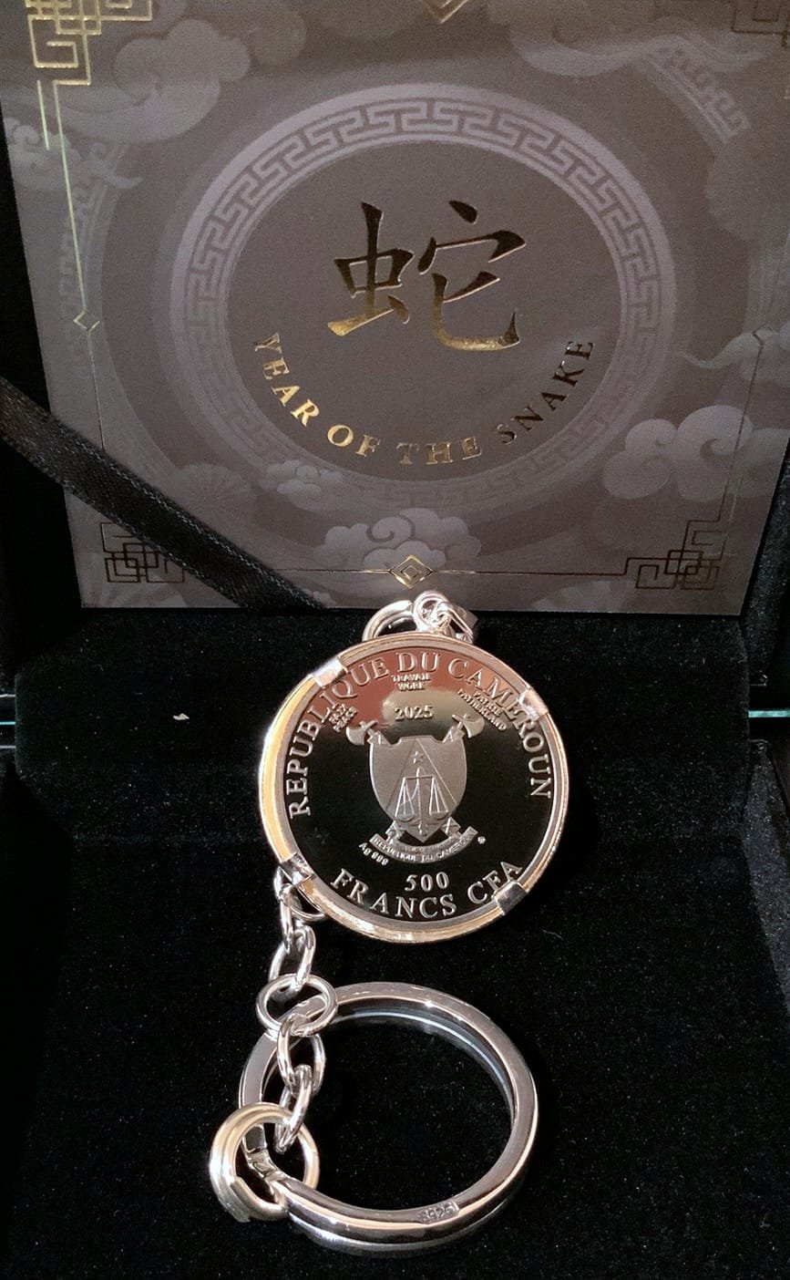 Cameroon Ouroboros Ruthenium Silver (Proof) Red Crystal S925 All Silver Keychain - Image 3