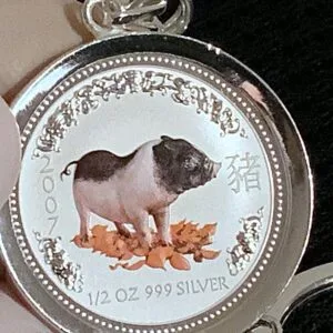 2007 Year Of The Pig 1/2 Ounce Silver Pig (32MM) S925 All Silver KC