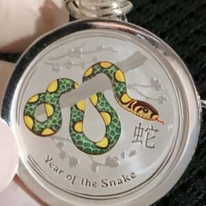 2013 (GREEN) COLORED LUNAR SNAKE (ALL S925 ~ 1/2 Oz. 0.999) Silver Coin Keychain