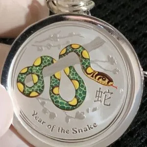 2013 (GREEN) COLORED LUNAR SNAKE (ALL S925 ~ 1/2 Oz. 0.999) Silver Coin Keychain