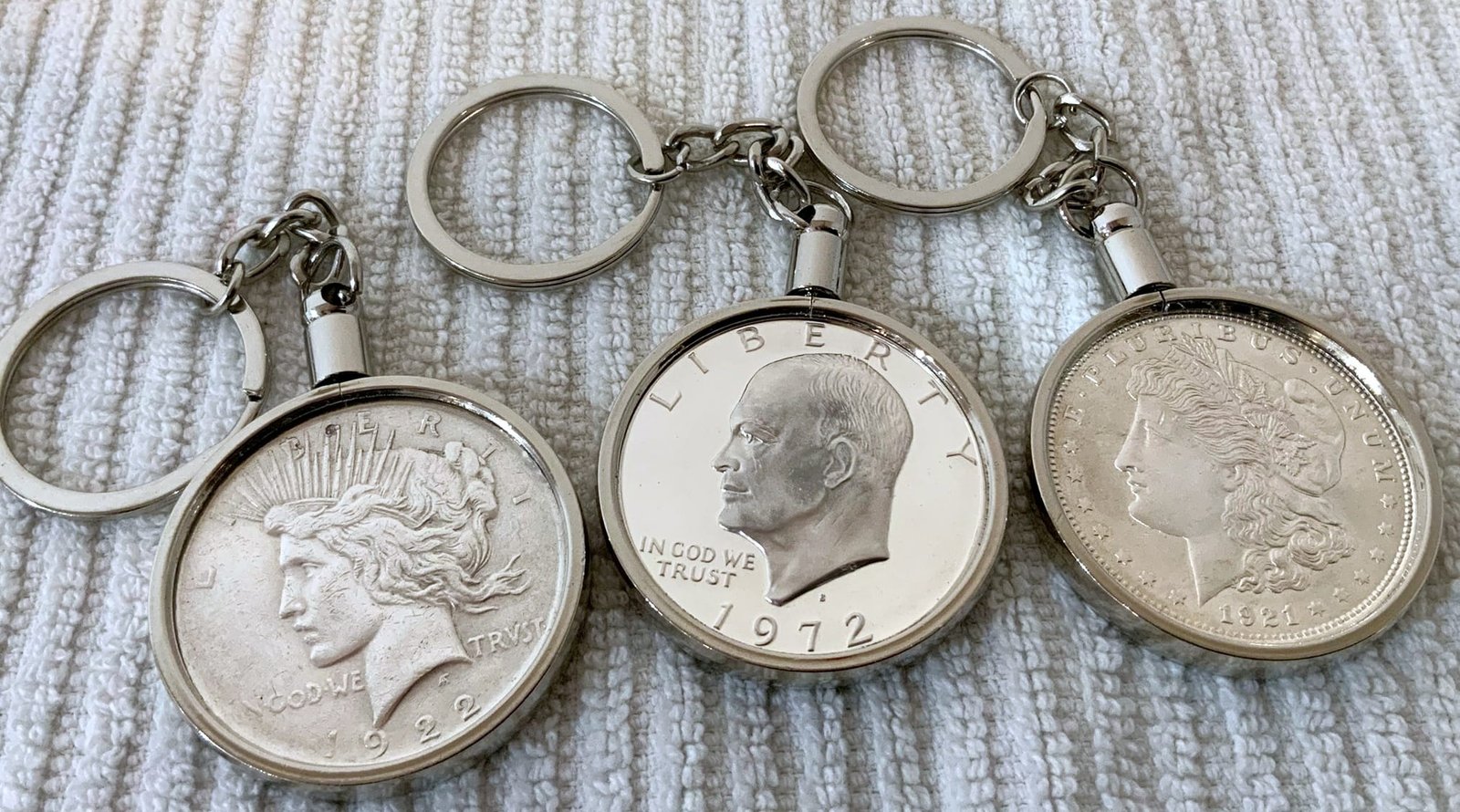 (3) 38MM BEZELS FITS Morgan, Peace, Ike Dollars For Coin Keychains (SILVER)