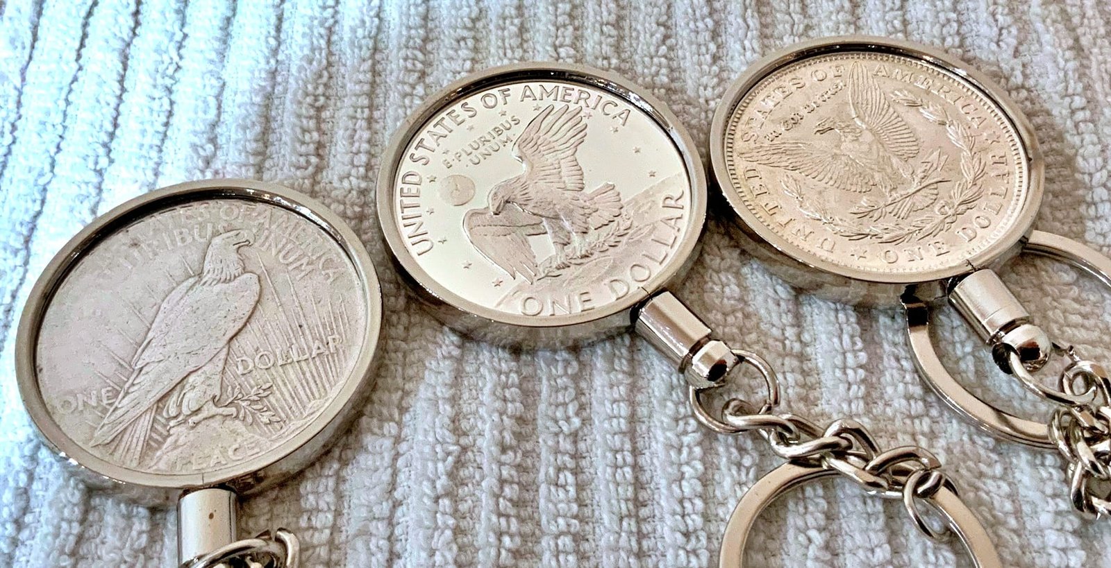 (3) 38MM BEZELS FITS Morgan, Peace, Ike Dollars For Coin Keychains (SILVER) - Image 3