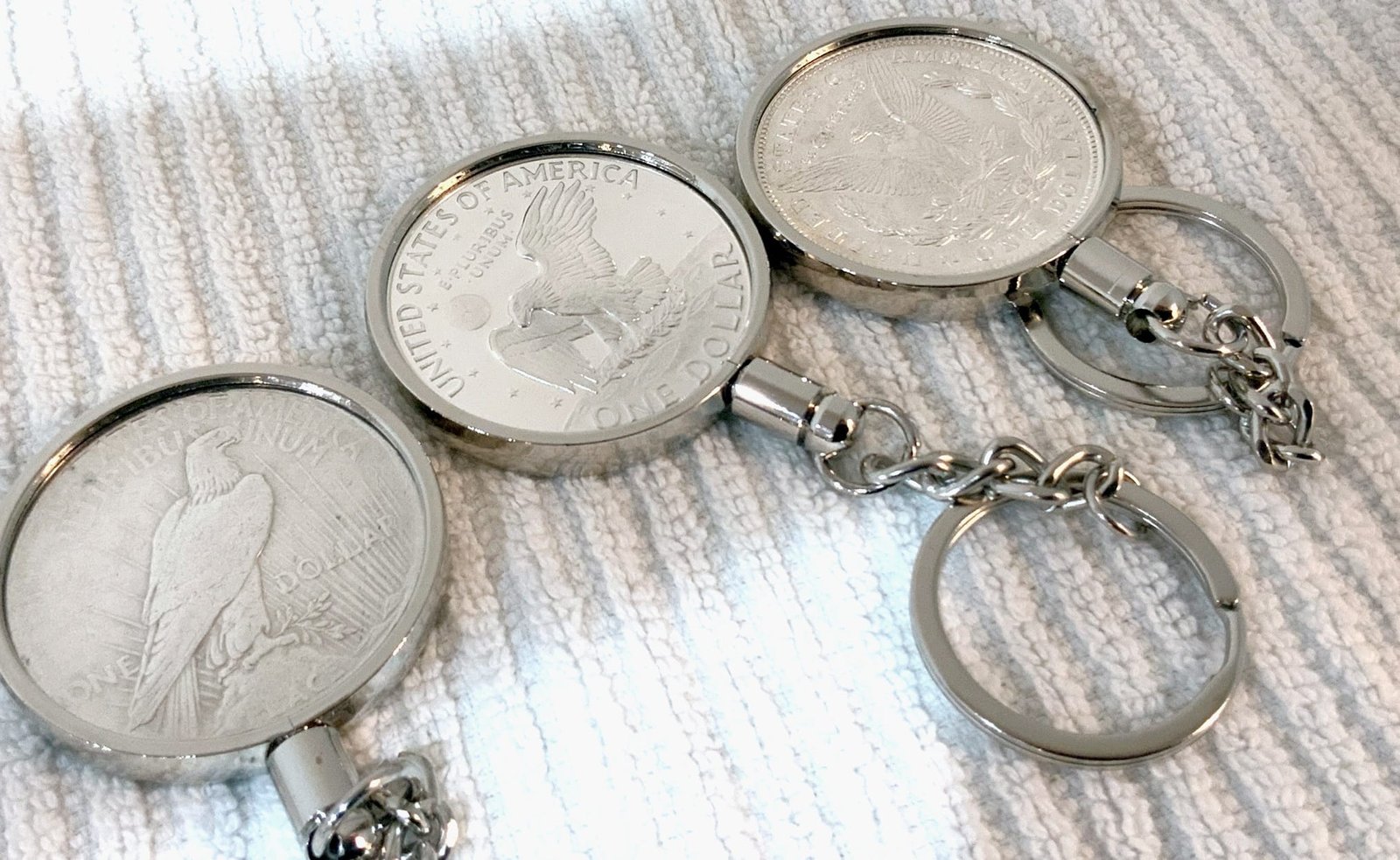 (3) 38MM BEZELS FITS Morgan, Peace, Ike Dollars For Coin Keychains (SILVER) - Image 4