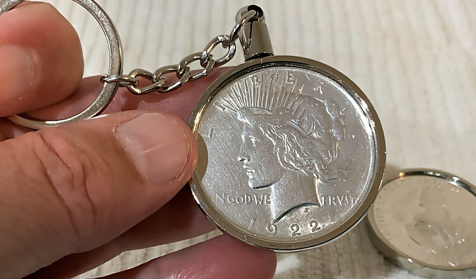 (3) 38MM BEZELS FITS Morgan, Peace, Ike Dollars For Coin Keychains (SILVER) - Image 5