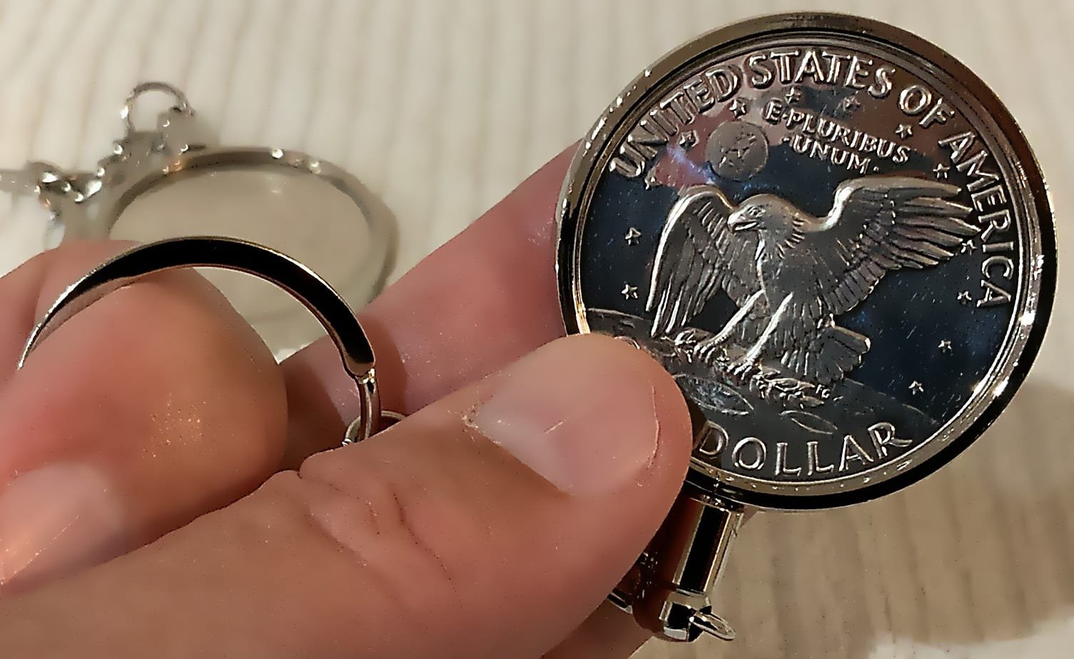 (3) 38MM BEZELS FITS Morgan, Peace, Ike Dollars For Coin Keychains (SILVER) - Image 7