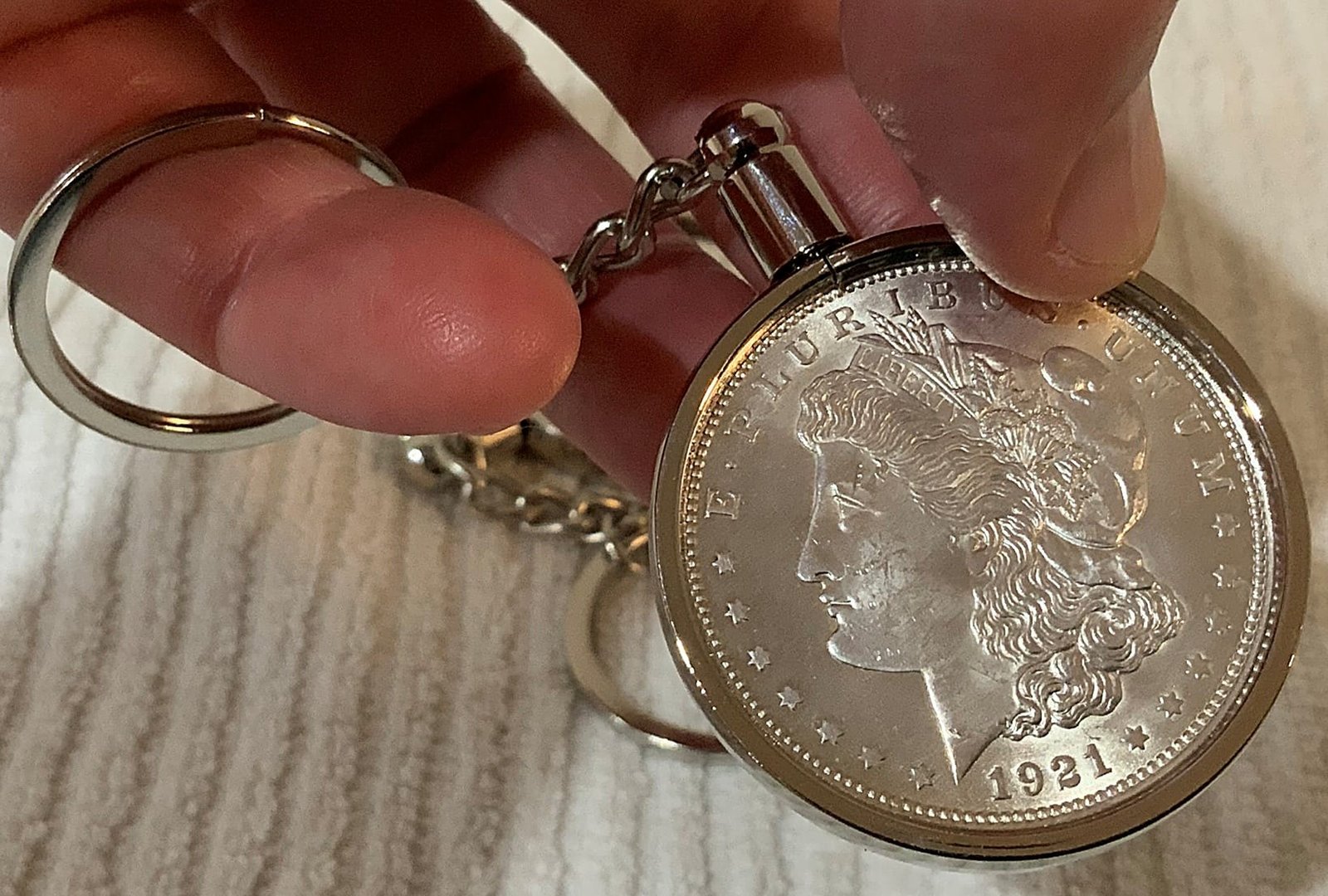 (3) 38MM BEZELS FITS Morgan, Peace, Ike Dollars For Coin Keychains (SILVER) - Image 8