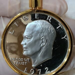 1972 (S) Eisenhower Silver Dollar Keychain (Golden Bezel)