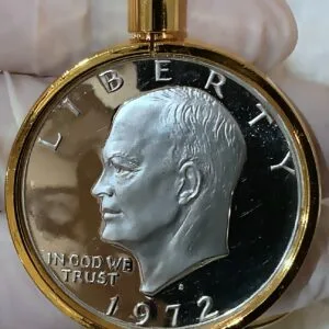 1972 (S) Eisenhower Silver Dollar Keychain (Golden Bezel)