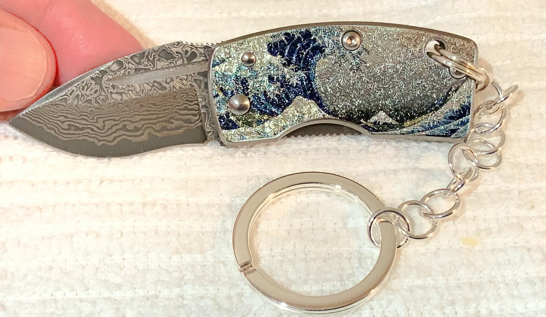 G.Sakai *The Wave* Money Clip VG10 San Mai Damascus Knife (S925) Keychain - Image 3