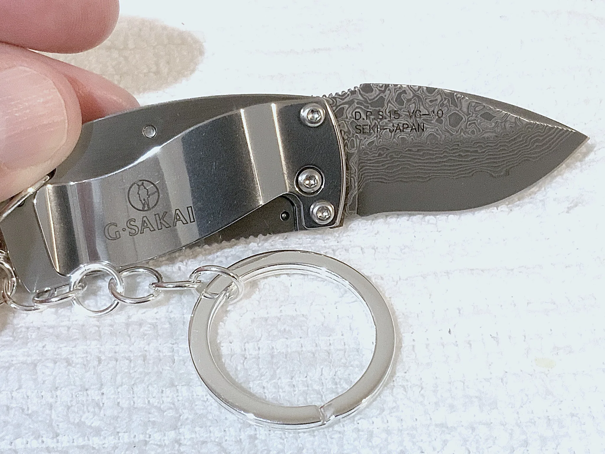 G.Sakai *The Wave* Money Clip VG10 San Mai Damascus Knife (S925) Keychain - Image 5