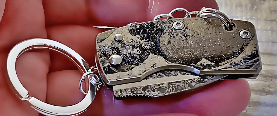 G.Sakai *The Wave* Money Clip VG10 San Mai Damascus Knife (S925) Keychain - Image 2