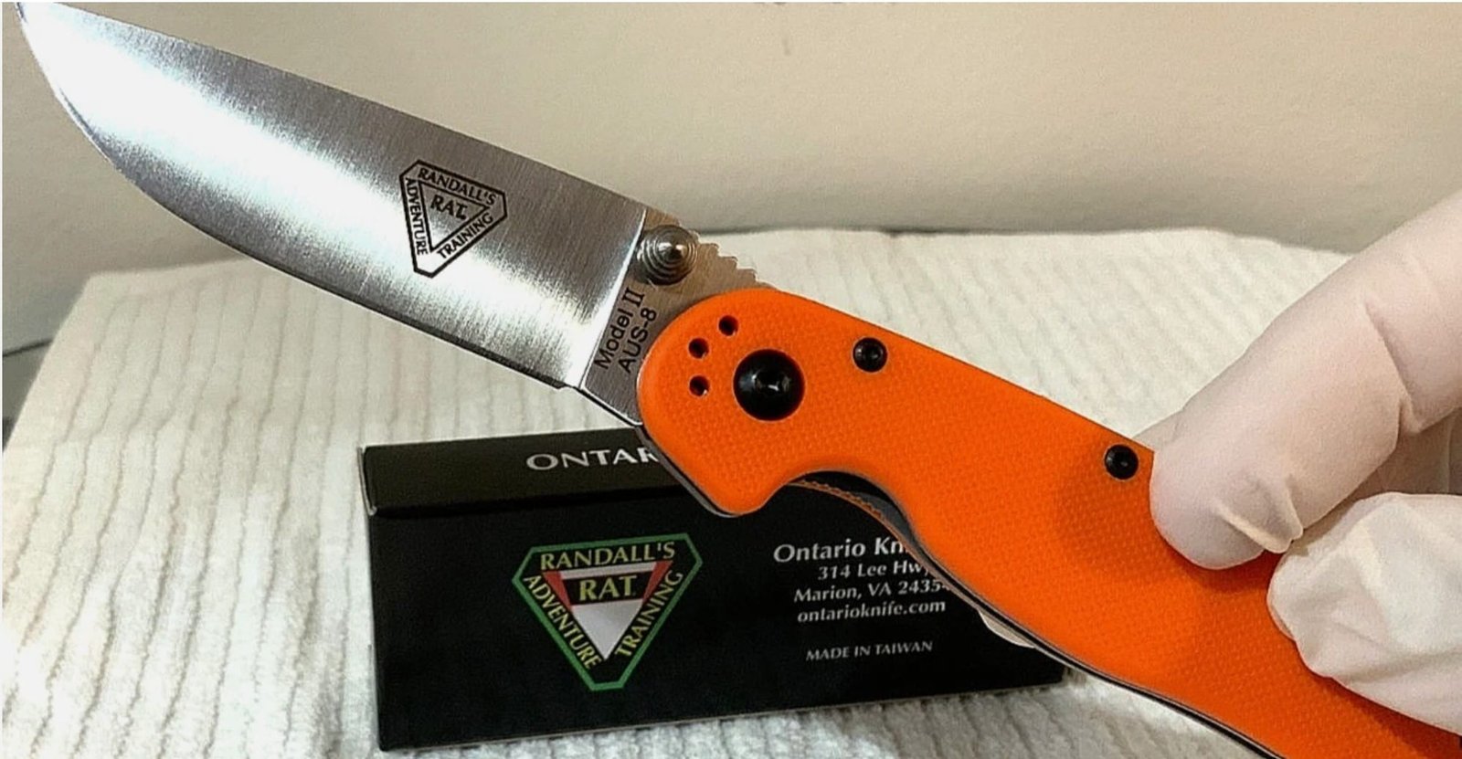 Ontario: RAT 2 AUS-8 *SILVER STEEL BLADE* Orange Grip Handle (G10) - Image 5
