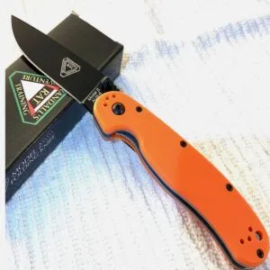 Ontario: RAT 2 AUS-8 *BLACK STEEL BLADE* Orange Grip Handle (G10)