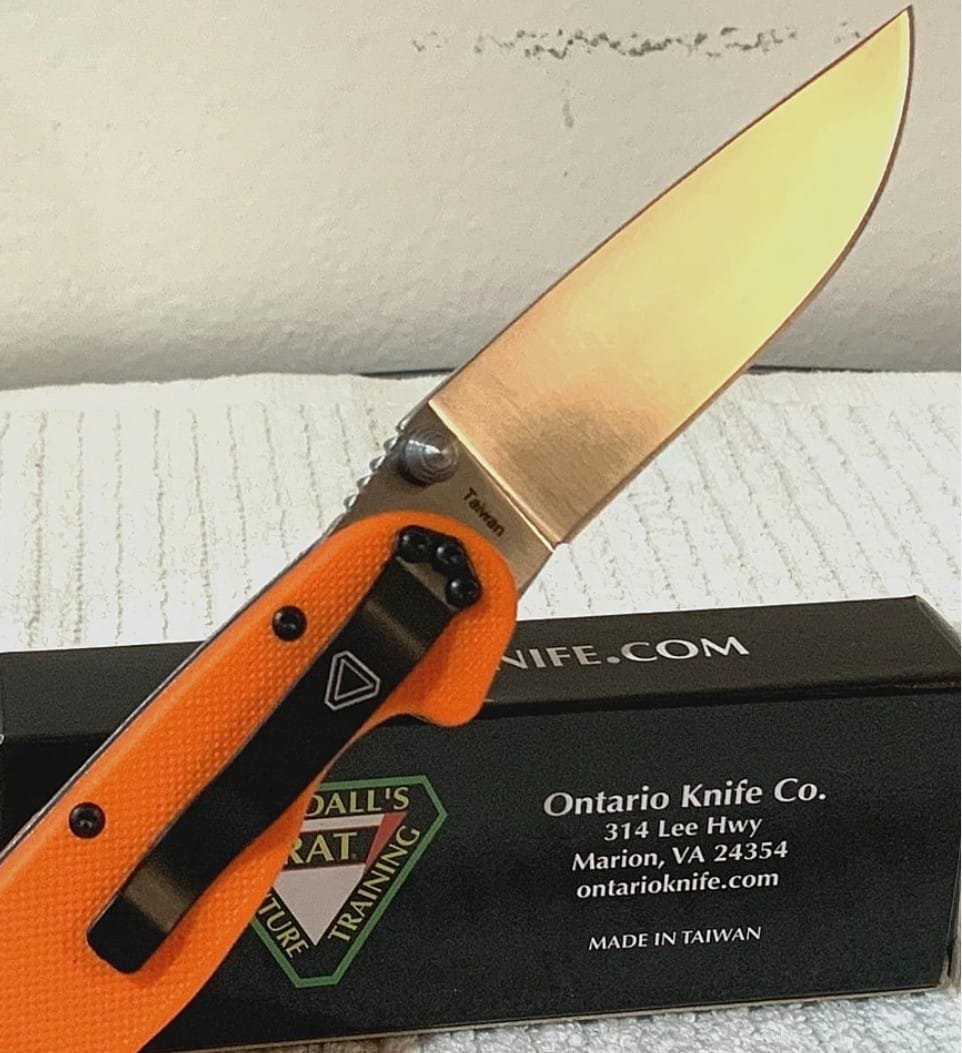Ontario: RAT 2 AUS-8 *SILVER STEEL BLADE* Orange Grip Handle (G10) - Image 4