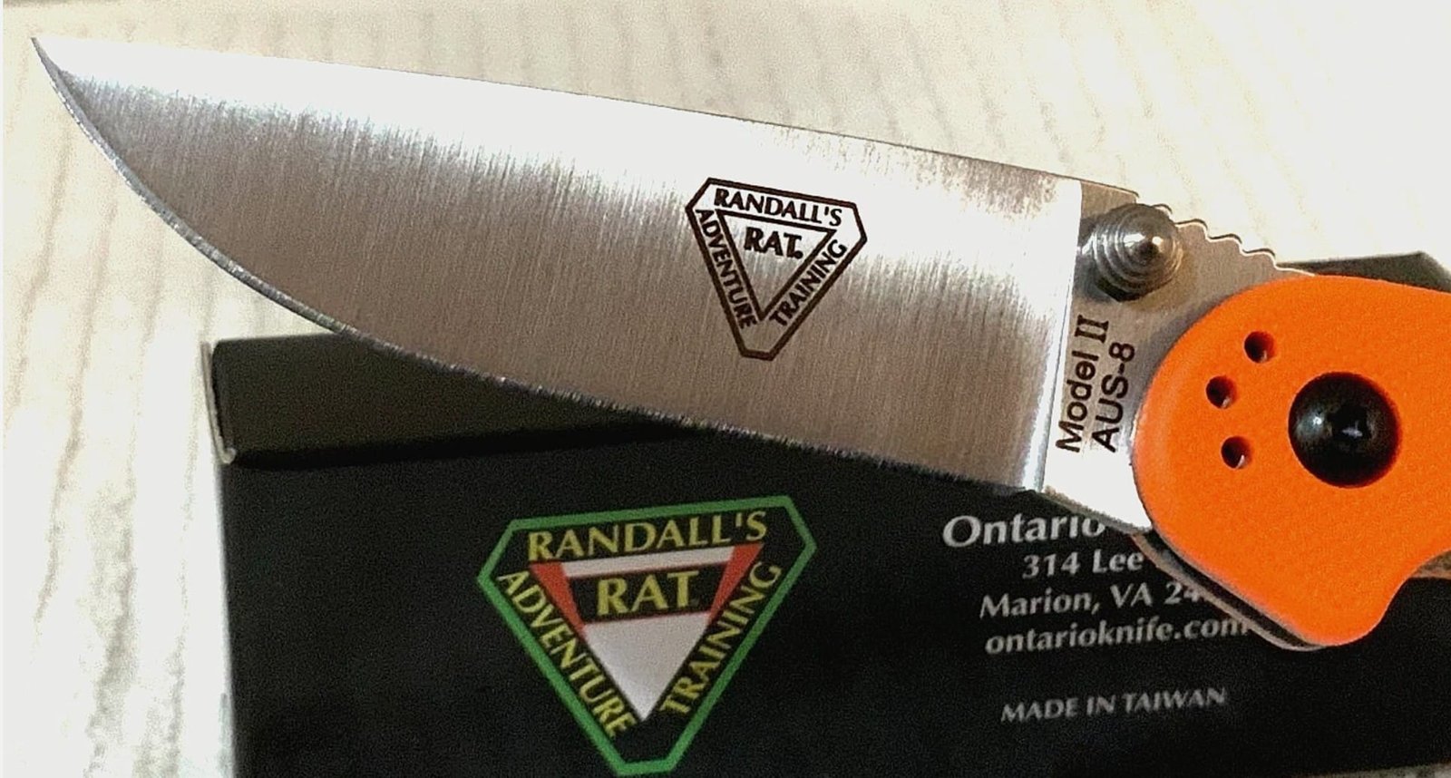 Ontario: RAT 2 AUS-8 *SILVER STEEL BLADE* Orange Grip Handle (G10) - Image 3