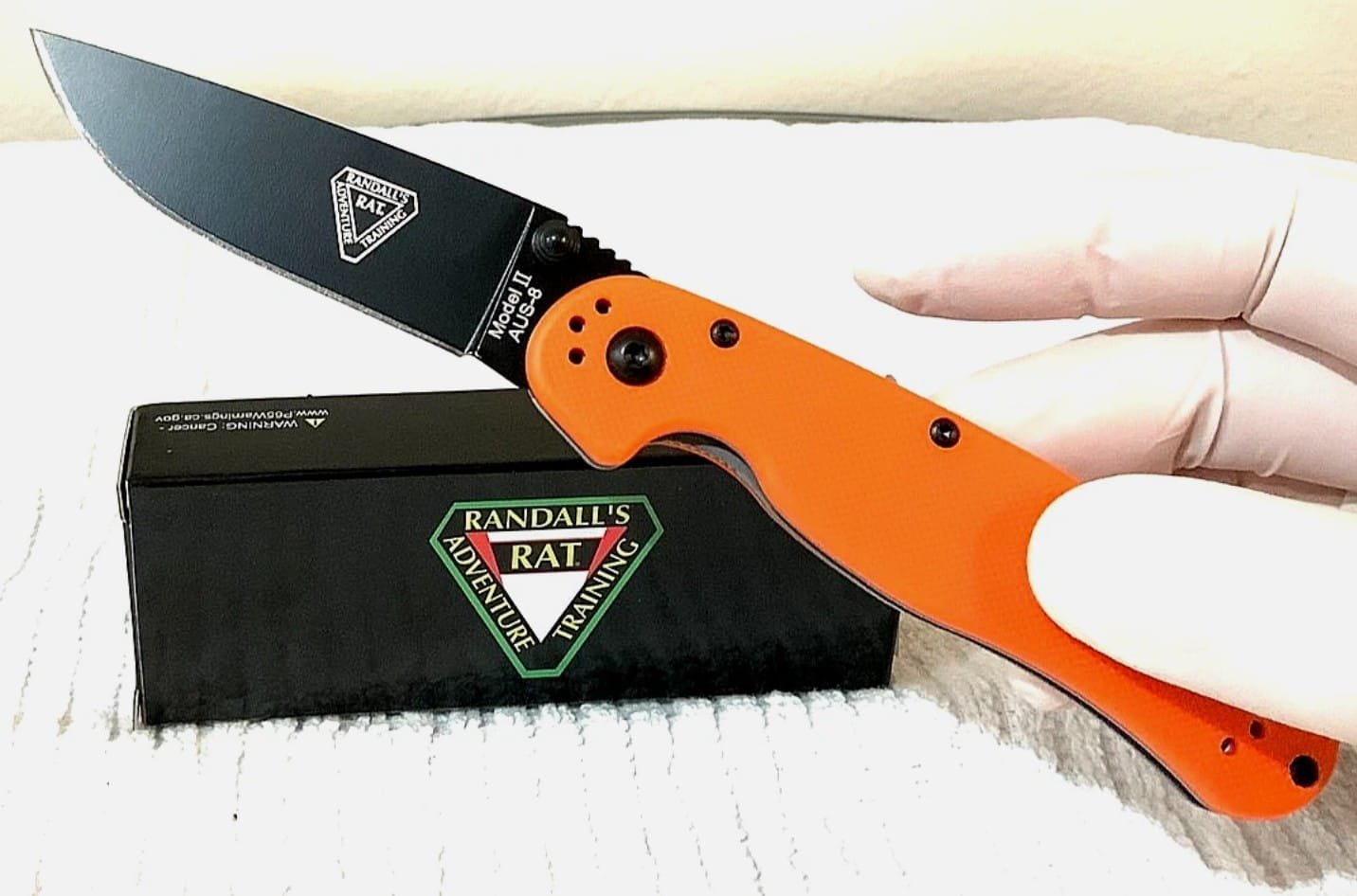 Ontario: RAT 2 AUS-8 *BLACK STEEL BLADE* Orange Grip Handle (G10) - Image 2