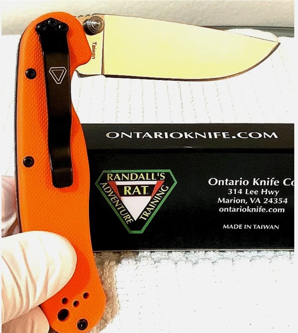 Ontario: RAT 2 AUS-8 *SILVER STEEL BLADE* Orange Grip Handle (G10) - Image 2