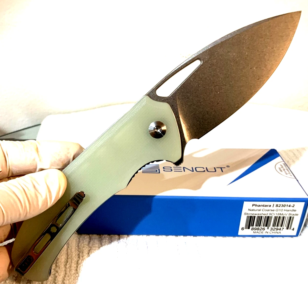Sencut Phantara Stonewashed 9Cr18MoV *BIG* Blade JADE Handle Pocket Knife - Image 5