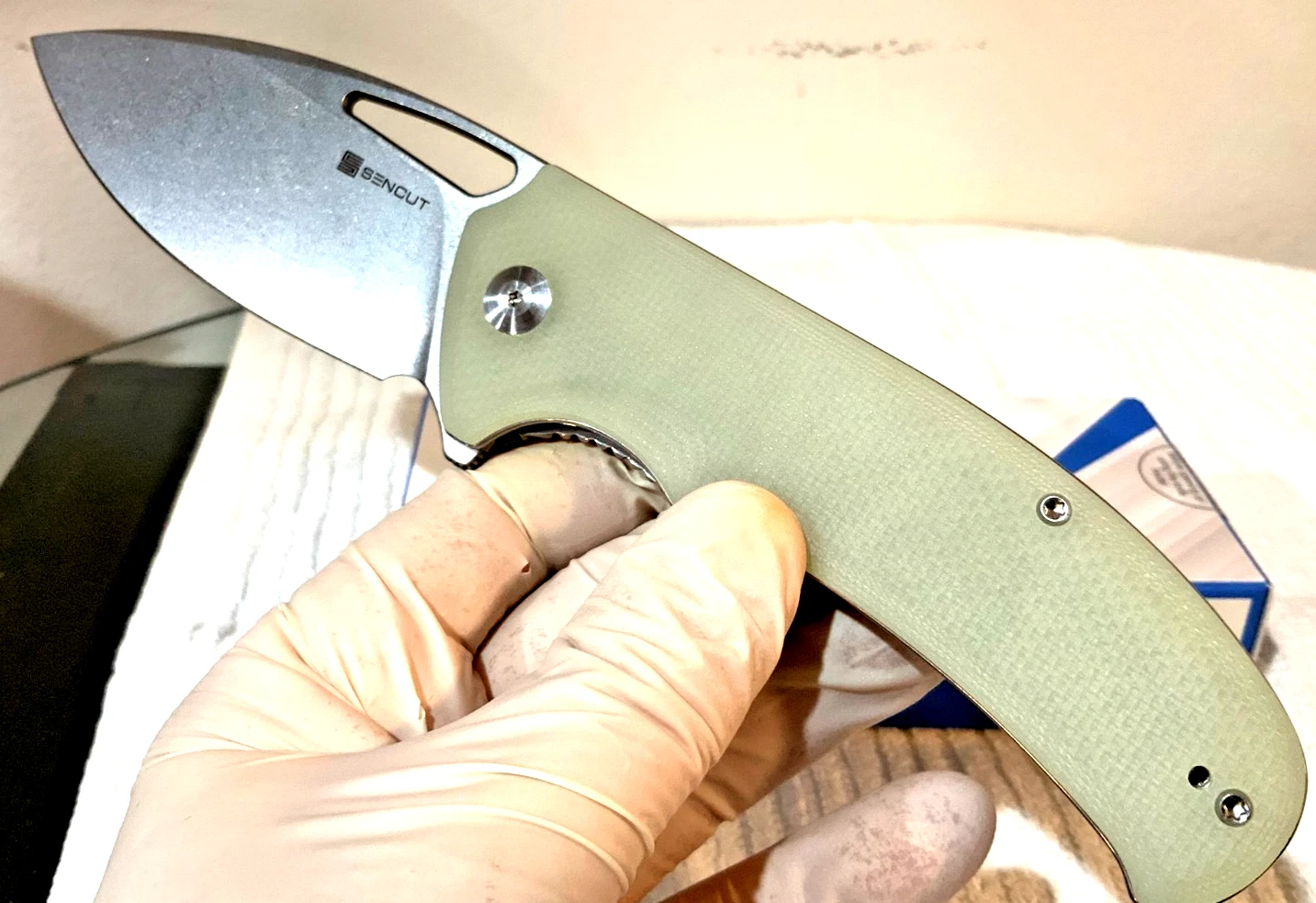 Sencut Phantara Stonewashed 9Cr18MoV *BIG* Blade JADE Handle Pocket Knife - Image 6