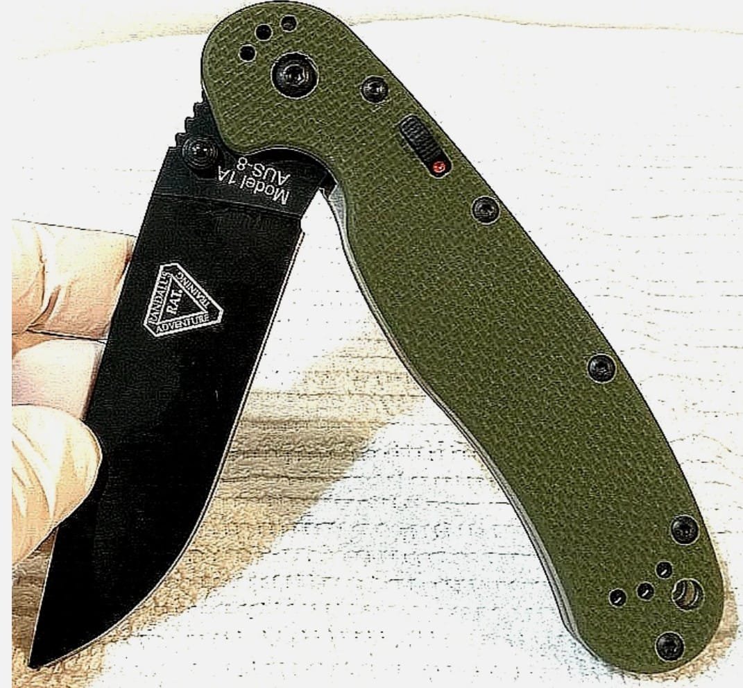 Ontario RAT 1 A/O (GREEN) AUS-8 *Black Blade* Dual Thumb Knife 8846OD - Image 2