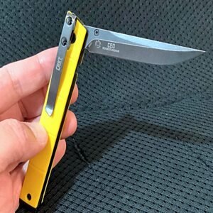 CEO 7096 *YELLOW* Quick Thumb Flick Folding Pocket Knife (Black Blade)