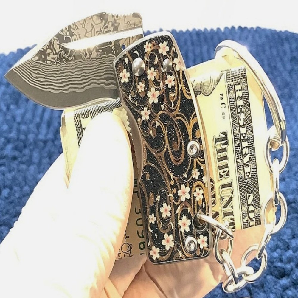 G. Sakai Sakura Ukimon Botanical Money Clip Katana Nick Opening Damascus VG-10