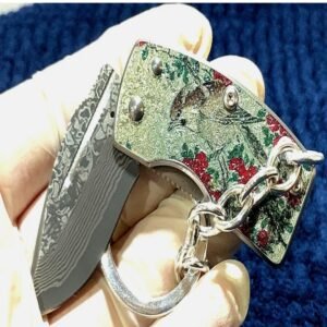G. Sakai Little Bird Design San Mai Damascus Money Clip Sterling Silver Keychain