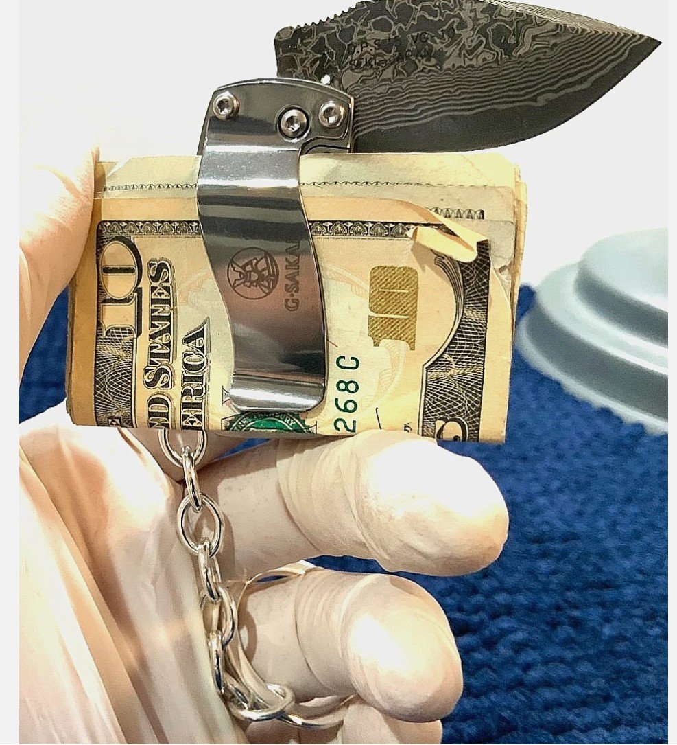 G. Sakai Sakura Ukimon Botanical Money Clip Katana Nick Opening Damascus VG-10 - Image 2