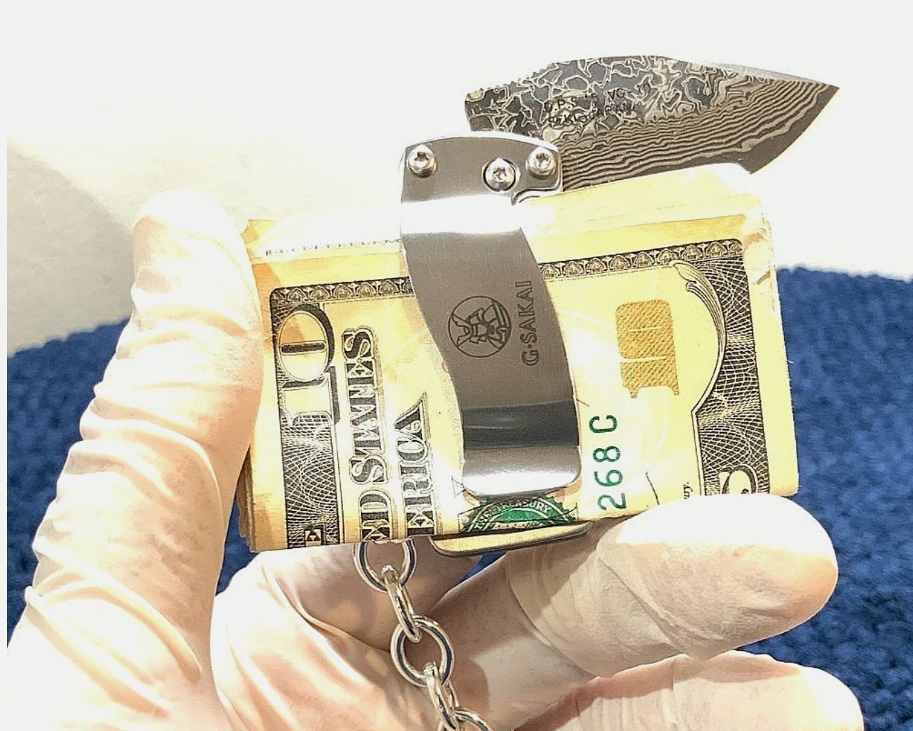 G. Sakai Sakura Ukimon Botanical Money Clip Katana Nick Opening Damascus VG-10 - Image 4