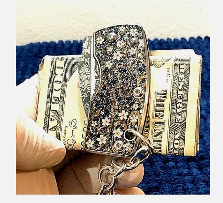 G. Sakai Sakura Ukimon Botanical Money Clip Katana Nick Opening Damascus VG-10 - Image 3