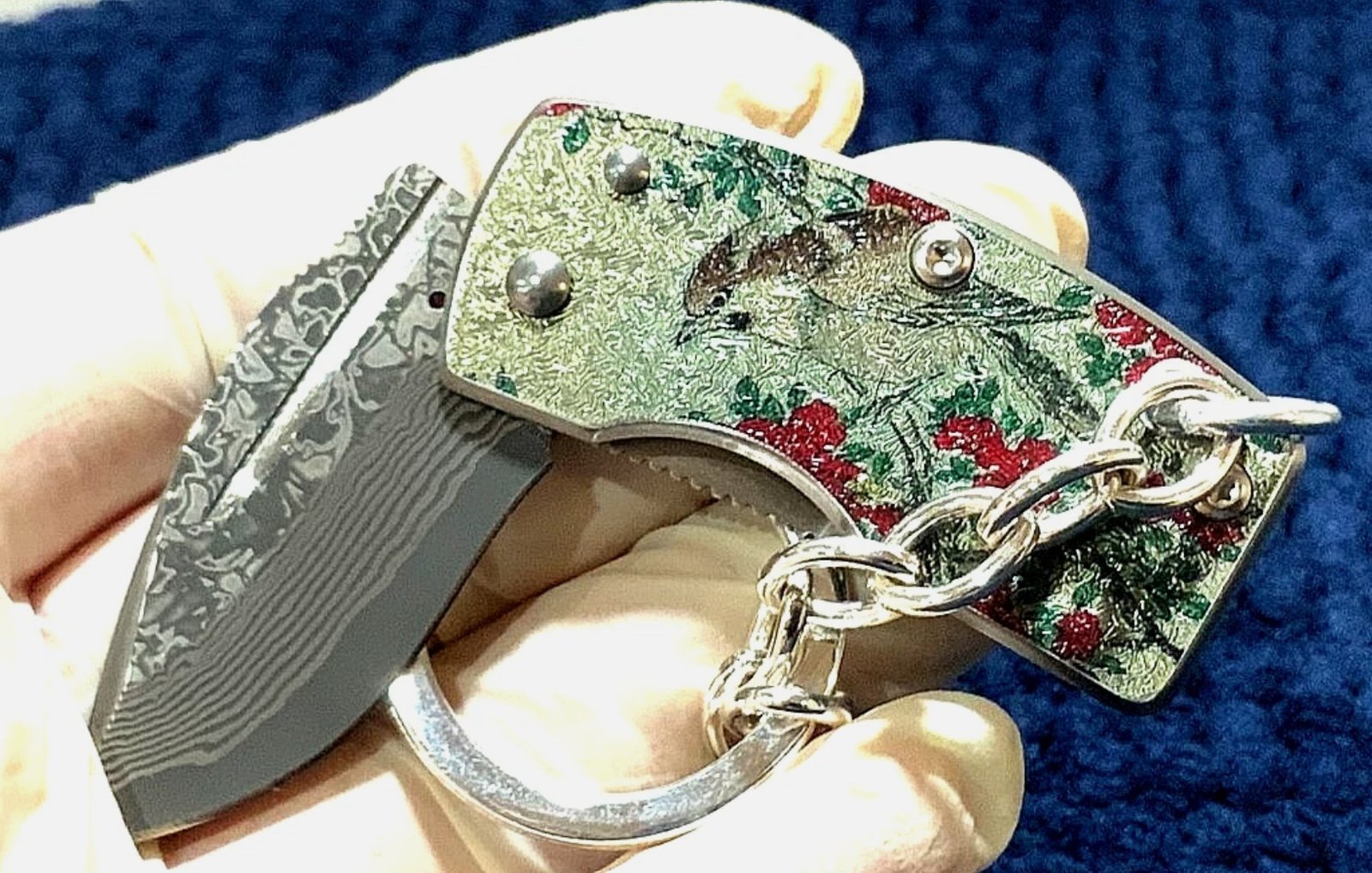 G. Sakai Little Bird Design San Mai Damascus Money Clip Sterling Silver Keychain - Image 5