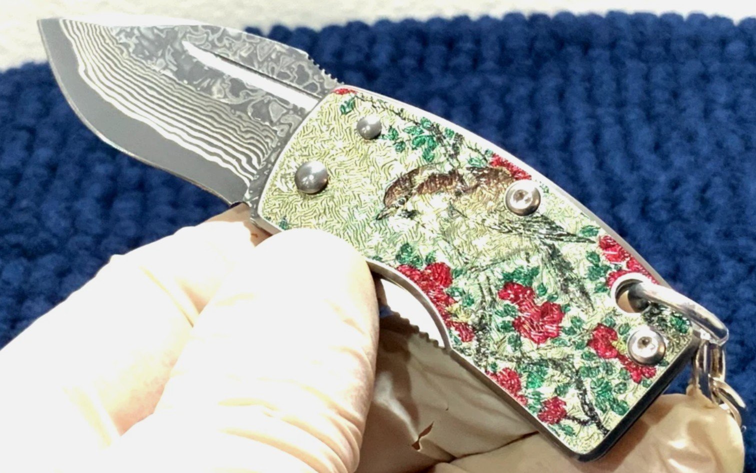 G. Sakai Little Bird Design San Mai Damascus Money Clip Sterling Silver Keychain - Image 3