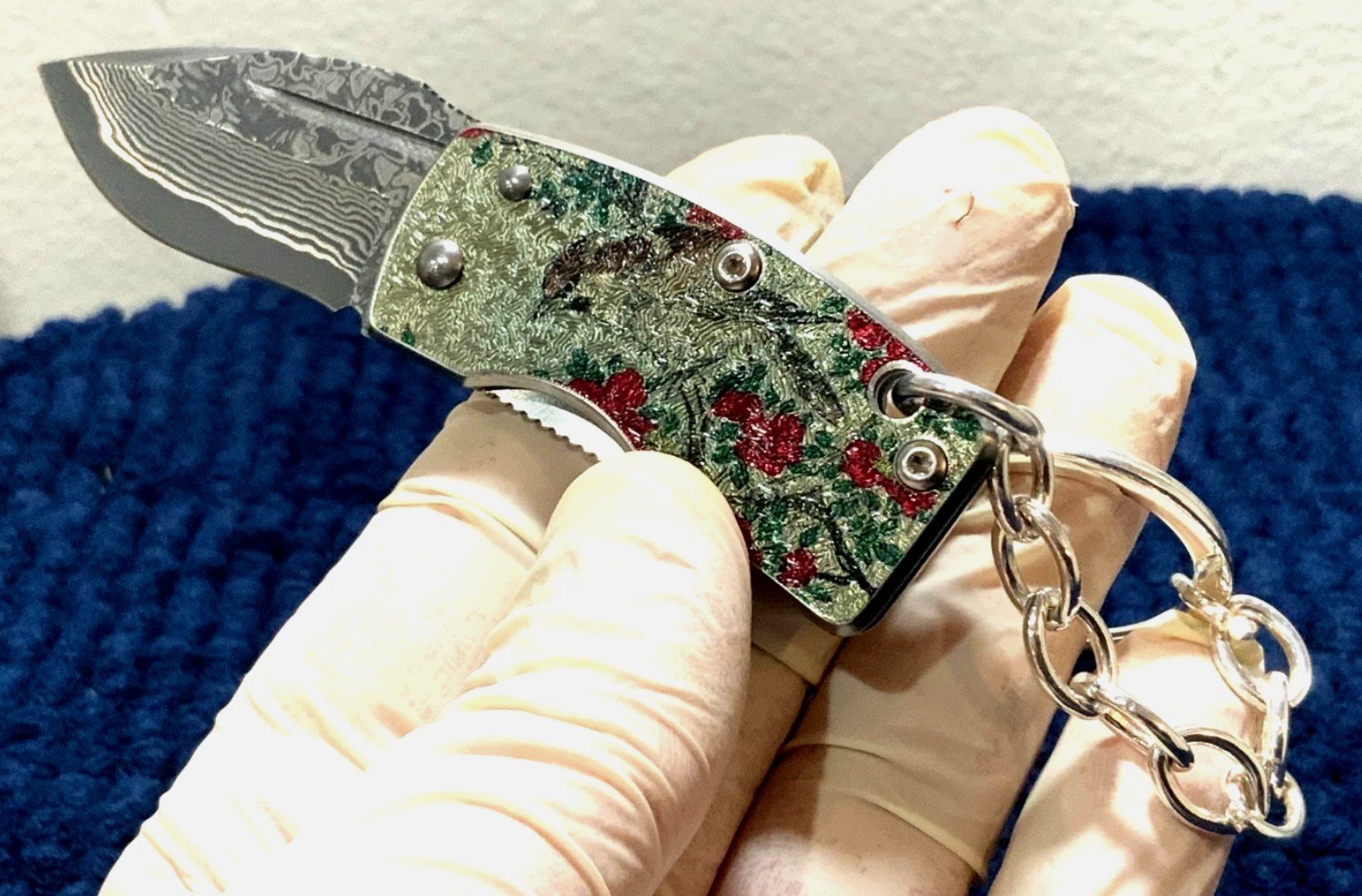 G. Sakai Little Bird Design San Mai Damascus Money Clip Sterling Silver Keychain - Image 2