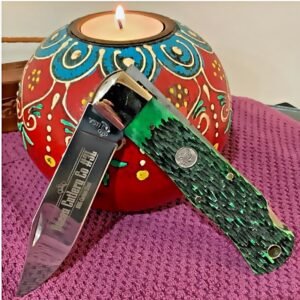 Queen *GREEN* 1095 Carbon Steel - Clip Point Blade - Bone Handle - Pocket Knife