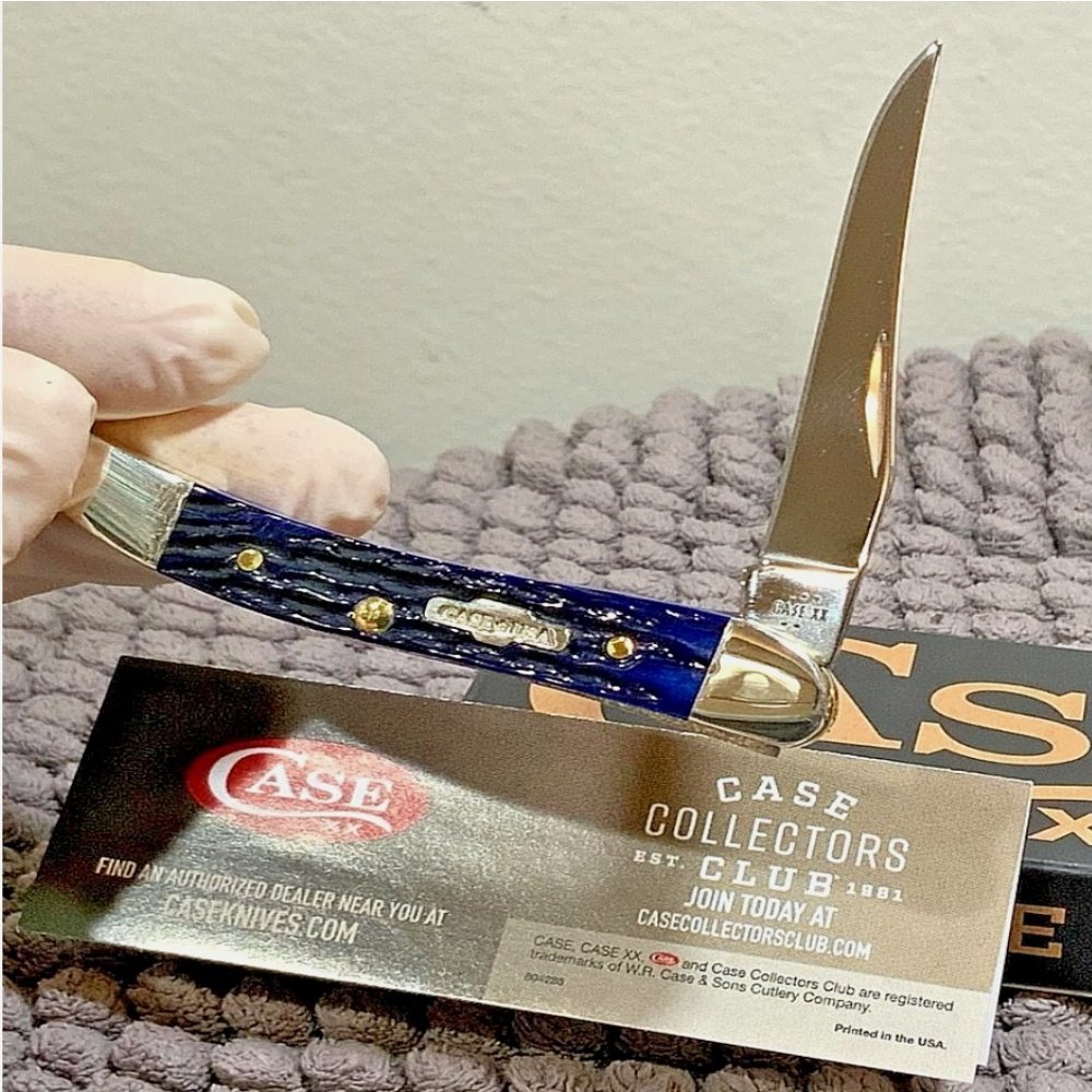 CASE Small Texas Toothpick (2804) Navy Blue Bone Handle Pocket Knife