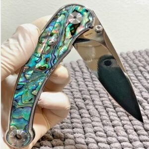 (QS161-D) Dolphin - 14C28N Sandvik Blade - Abalone Inlay - Pocket Curve Knife
