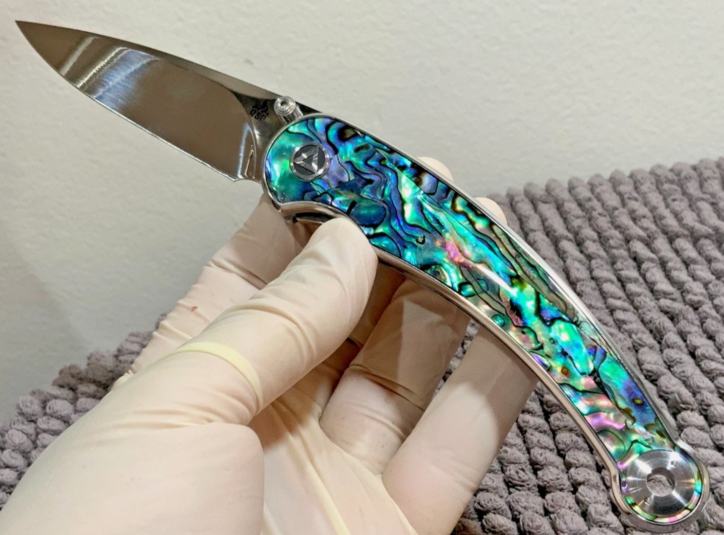 (QS161-D) Dolphin - 14C28N Sandvik Blade - Abalone Inlay - Pocket Curve Knife - Image 2