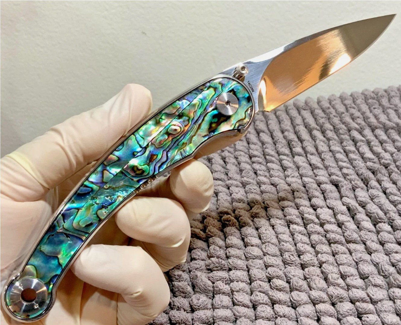 (QS161-D) Dolphin - 14C28N Sandvik Blade - Abalone Inlay - Pocket Curve Knife - Image 3