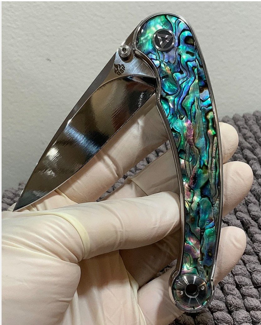 (QS161-D) Dolphin - 14C28N Sandvik Blade - Abalone Inlay - Pocket Curve Knife - Image 4