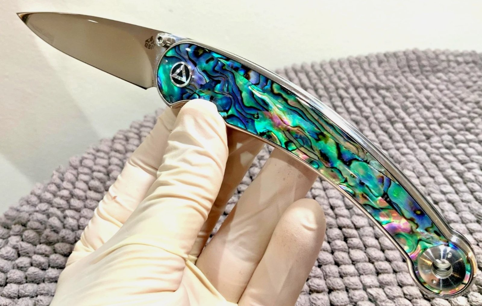 (QS161-D) Dolphin - 14C28N Sandvik Blade - Abalone Inlay - Pocket Curve Knife - Image 5