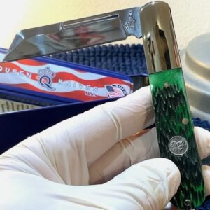 Queen Barlow Polished 1095HC Steel *GREEN* Peachseed Bone Pocket Knife QGPS180